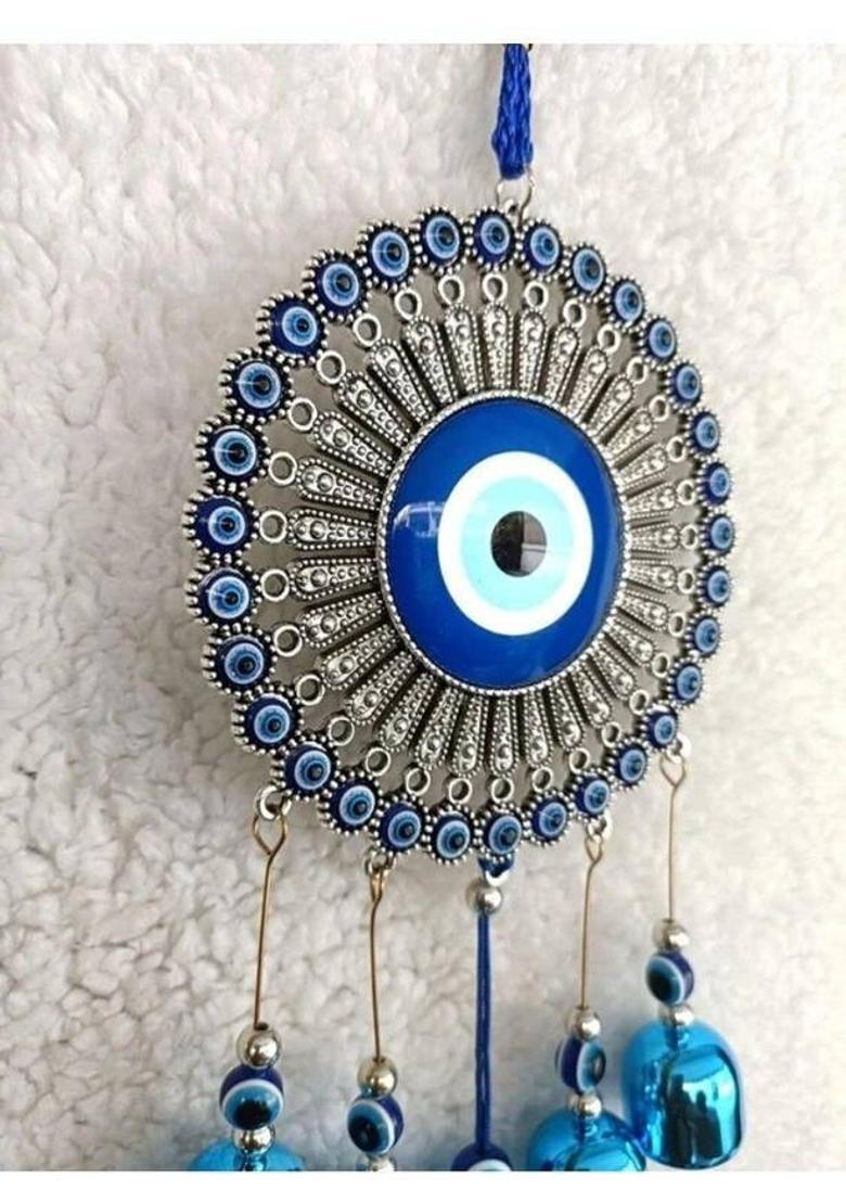 Arun 5 ball evil eye wind chime. Decorative Showpiece - 35 cm&nbsp;&nbsp;(Metal, Blue) - Indya
