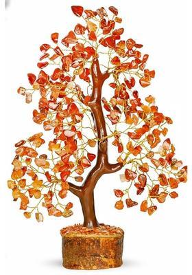 Sasha ES Natural Carnelian Gemstone Feng Shui Tree for Energy, Motivation & Prosperity. Decorative Showpiece - 28 cm&nbsp;&nbsp;(Crystal, Wood, Copper, Orange)