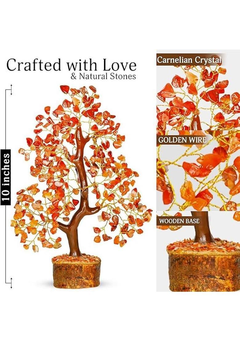 Sasha ES Natural Carnelian Gemstone Feng Shui Tree for Energy, Motivation & Prosperity. Decorative Showpiece - 28 cm&nbsp;&nbsp;(Crystal, Wood, Copper, Orange) - Indya
