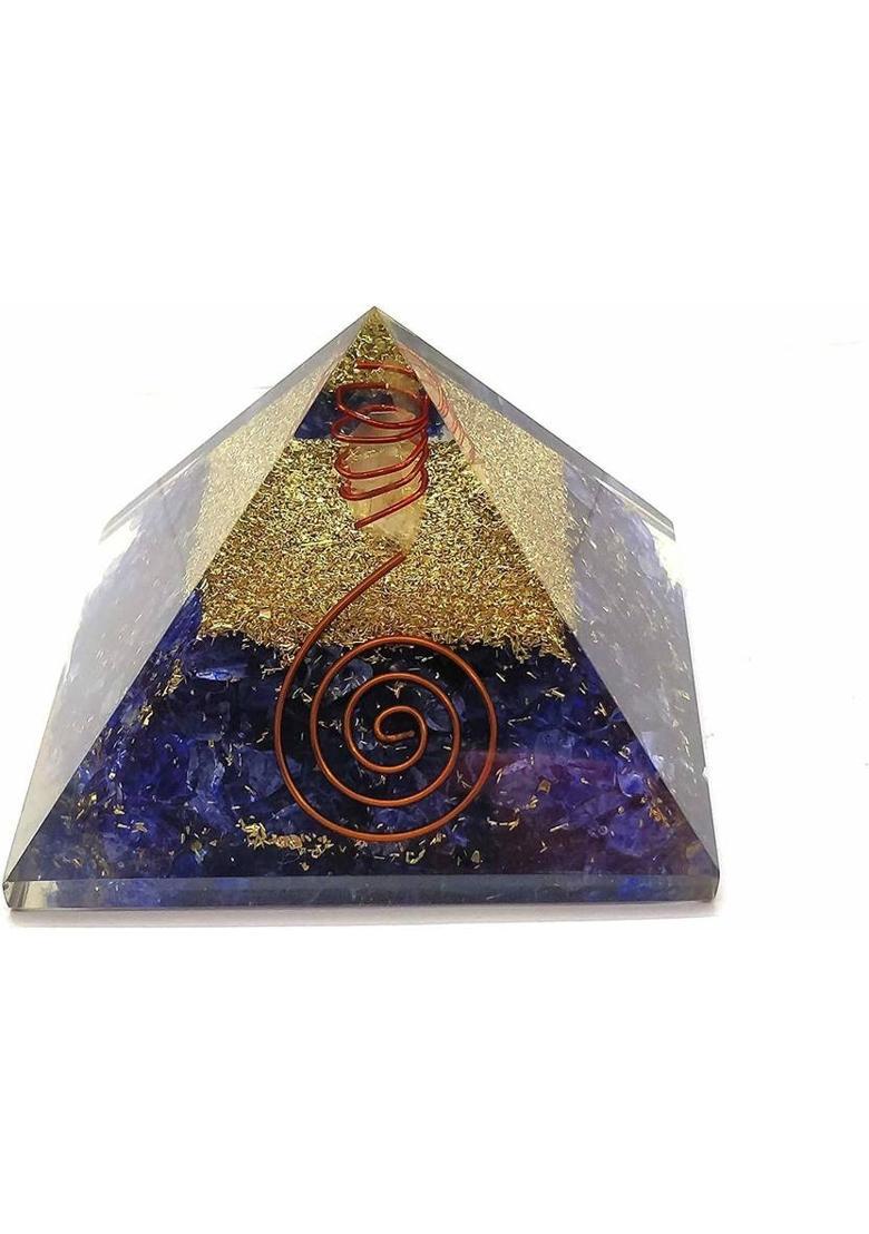 Orgonite Shop Handmade Geometric Pyramid Made with Lapis Lazuli Onyx, Copper Dust Decorative Showpiece - 6 cm&nbsp;&nbsp;(Crystal, Stone, Multicolor) - Indya