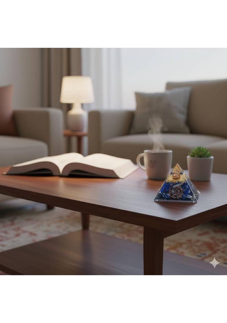 manifeastation Natural Lapis Lazuli Crystal Pyramid for Desk, Living Room Decor Decorative Showpiece - 6 cm&nbsp;&nbsp;(Stone, Dark Blue) - Indya