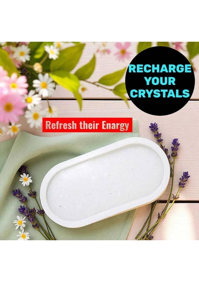 MIRAN AGATE Selenite Crystal Charging Resin Plate Tray | Reiki Healing & Energy Cleansing Decorative Showpiece - 23 cm&nbsp;&nbsp;(Stone, Resin, Crystal, Multicolor) - Indya