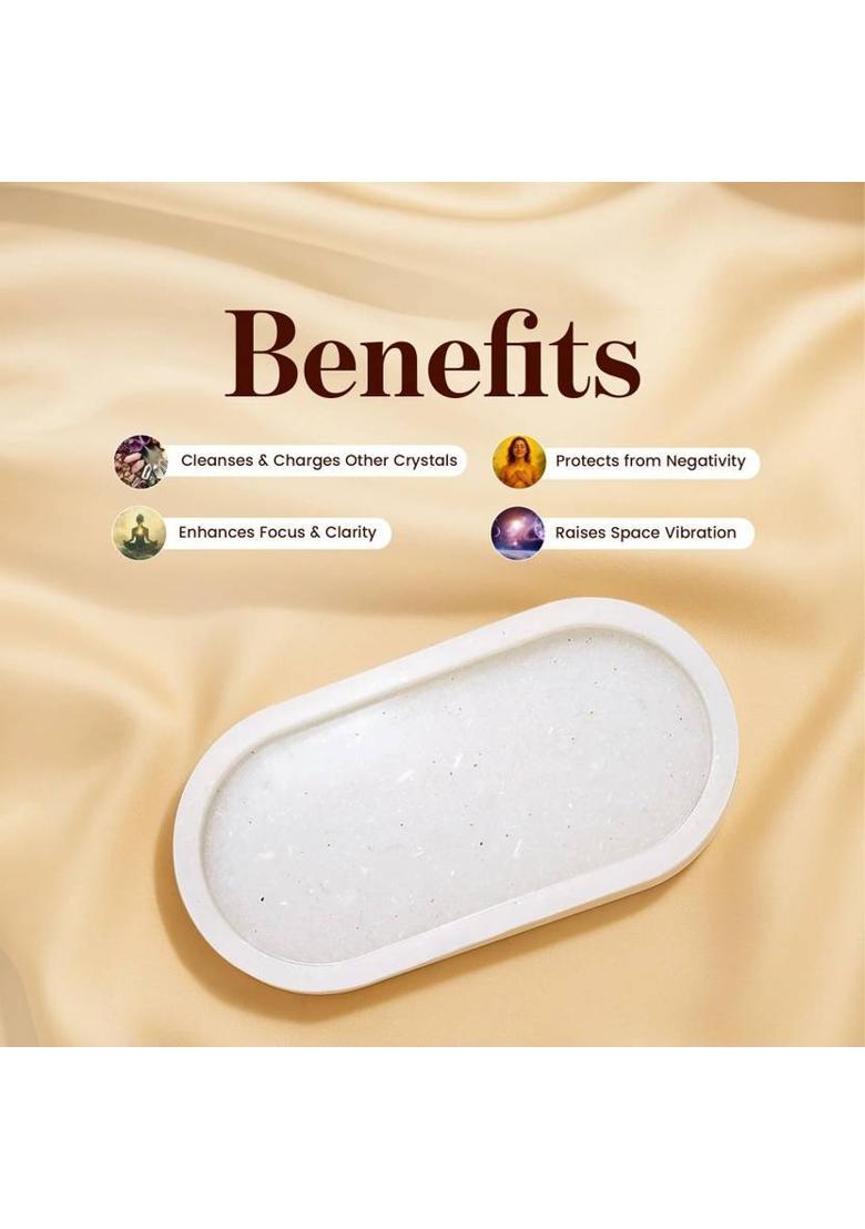MIRAN AGATE Selenite Crystal Charging Resin Plate Tray | Reiki Healing & Energy Cleansing Decorative Showpiece - 23 cm&nbsp;&nbsp;(Stone, Resin, Crystal, Multicolor) - Indya