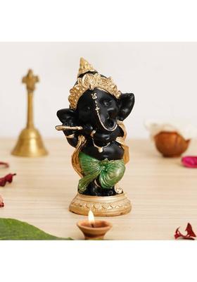 CAPIO ART DESIGNER GANESHA TO BRING PEACE AND MUSIC IN LIFE Decorative Showpiece - 15 cm&nbsp;&nbsp;(Polyresin, Black, Gold, Green)