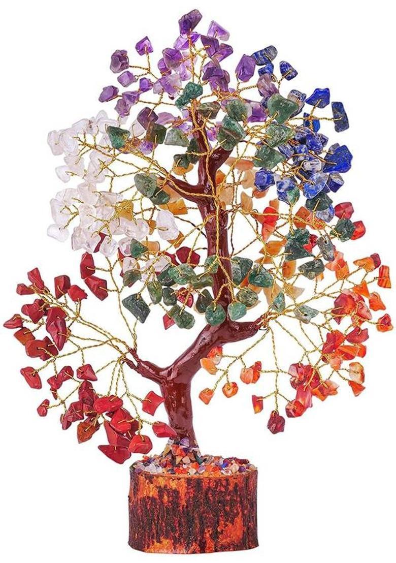 Yasamazing Seven Chakra Natural Healing Gemstone Crystal Tree Feng Shui Home Office Decorative Showpiece - 30 cm&nbsp;&nbsp;(Marble, Multicolor) - Indya