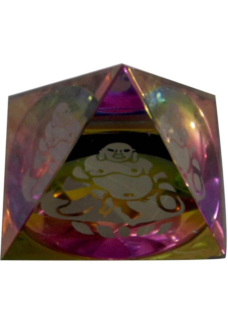 ASTRUMS Vastu / Feng Shui / Crystal Pyramid Laughing Buddha inside For Positive Energy & Good Luck Decorative Showpiece - 5 cm&nbsp;&nbsp;(Glass, Multicolor) - Indya