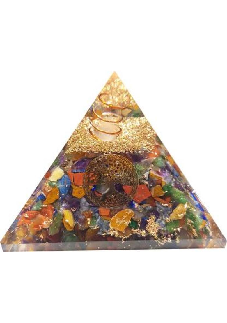ALDOMIN Mix Crystal With Tree Of Life Healing Crystal Orgonite Pyramid Decorative Showpiece - 7.5 cm&nbsp;&nbsp;(Crystal, Multicolor) - Indya