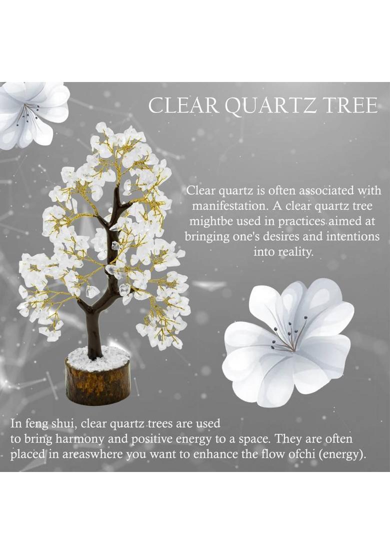 TREEMAISON Vastu Crystal CLEAR QUARTZ Tree (300 BEADS) Crystal Showpiece for Home Decor Decorative Showpiece - 26 cm&nbsp;&nbsp;(Crystal, White) - Indya