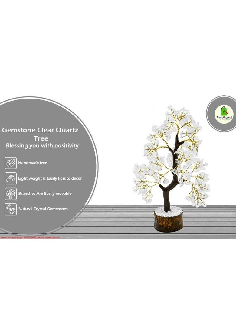 TREEMAISON Vastu Crystal CLEAR QUARTZ Tree (300 BEADS) Crystal Showpiece for Home Decor Decorative Showpiece - 26 cm&nbsp;&nbsp;(Crystal, White) - Indya