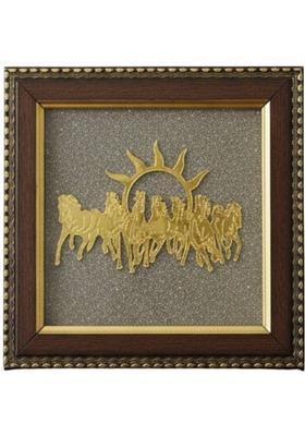 Yashdev 7 Horses On Raw Pyrite Frame, Pyrite for Money Making Peaceful Home, Quick Aura Decorative Showpiece - 17.75 cm&nbsp;&nbsp;(Stone, Grey)