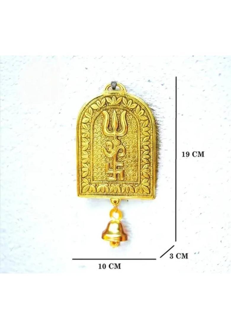 Pg Handicrafts Wall Hanging Swastik Om Trishul Vastu Trishakti Yantra Trishul Swastik Trishakti Decorative Showpiece - 7 cm&nbsp;&nbsp;(Metal, Yellow) - Indya