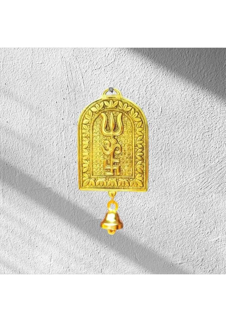 Pg Handicrafts Wall Hanging Swastik Om Trishul Vastu Trishakti Yantra Trishul Swastik Trishakti Decorative Showpiece - 7 cm&nbsp;&nbsp;(Metal, Yellow) - Indya