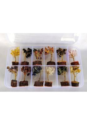 Sawcart Mini Crystal Tree Set of 12 Natural Stone with Different Gemstones for Good Luck Decorative Showpiece - 7 cm&nbsp;&nbsp;(Crystal, Stone, Multicolor)
