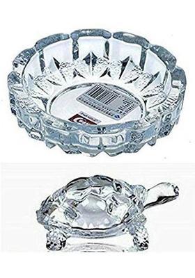 Gyanoday Creations Glass Crystal Tortoise with Pond Feng Shui Vastu Crafts Crystal Turtle with Plate, Best Gift for Career and Good Luck Plate Decorative Showpiece - 5 cm&nbsp;&nbsp;(Glass, White)
