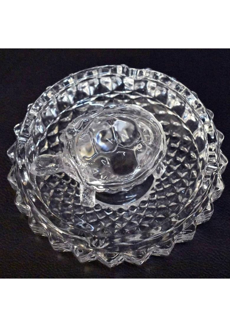 Gyanoday Creations Glass Crystal Tortoise with Pond Feng Shui Vastu Crafts Crystal Turtle with Plate, Best Gift for Career and Good Luck Plate Decorative Showpiece - 5 cm&nbsp;&nbsp;(Glass, White) - Indya