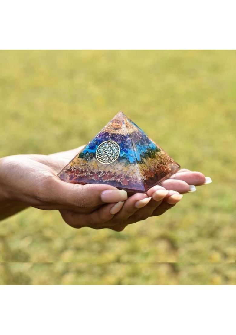 Multiagate 7 Chakra Orgonite, Vastu Pyramid,Reiki Healing Pyramids & Feng Shui Pyramid Decorative Showpiece - 7 cm&nbsp;&nbsp;(Crystal, Multicolor) - Indya