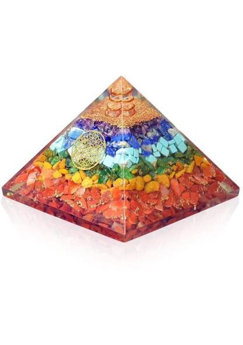 Multiagate 7 Chakra Orgonite, Vastu Pyramid,Reiki Healing Pyramids & Feng Shui Pyramid Decorative Showpiece - 7 cm&nbsp;&nbsp;(Crystal, Multicolor) - Indya