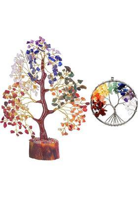 SWISS WONDER Gemstone Money Tree | Feng Shui Bonsai-LP Decorative Showpiece - 23 cm&nbsp;&nbsp;(Stone, Wood, Multicolor)