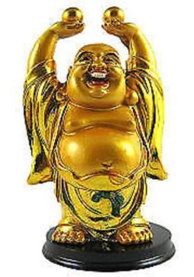 shoppingmart Feng Shui Laughing Buddha Lifting two golden nuggets For Wealth and Prosperity. Decorative Showpiece - 11.5 cm&nbsp;&nbsp;(Polyresin, Gold)