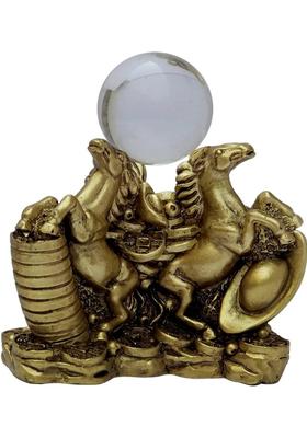 Vashoppee Vastu Art Vastu / Feng Shui /Triple Victory Horse With Crystal Ball For Victory, Health, Wealth, Happyness & Prosperity Decorative Showpiece - 9 cm&nbsp;&nbsp;(Polyresin, Multicolor)
