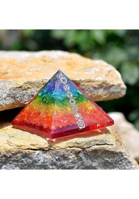 Sawcart 7 Chakra Onyx Orgone Crystal Pyramid with 7 Chakra Symbol for Reiki Healing Decorative Showpiece - 5.5 cm&nbsp;&nbsp;(Stone, Crystal, Multicolor)