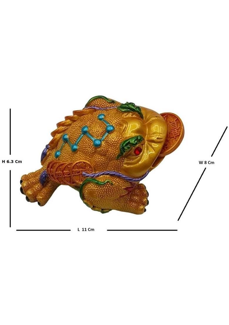 Tej Gifts Vastu Feng Shui Three Legged Frog with Coin for Health Wealth Prosperity Decorative Showpiece - 6.3 cm&nbsp;&nbsp;(Brass, Yellow) - Indya