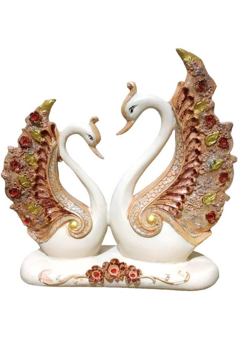 WINSOME COLLECTION Love Birds Swan Saras Pair Statue Animal Fengshui Lucky Decorative Showpiece - 19 cm&nbsp;&nbsp;(Resin, Gold) - Indya