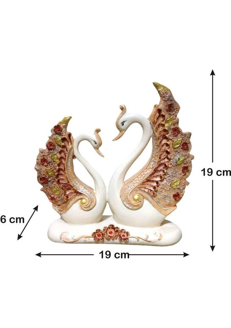 WINSOME COLLECTION Love Birds Swan Saras Pair Statue Animal Fengshui Lucky Decorative Showpiece - 19 cm&nbsp;&nbsp;(Resin, Gold) - Indya
