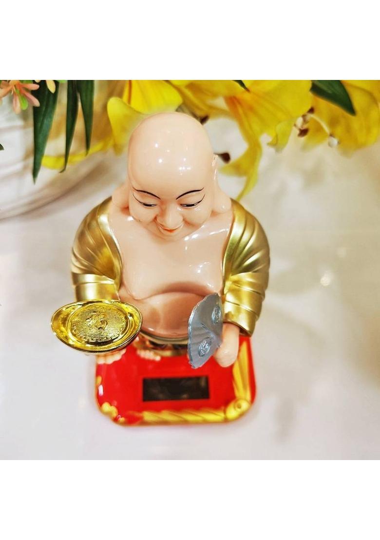 Shubhanjali PNOTED Solar Laughing Buddha Moving Head and Fan for Health Wealth Prosperity Decorative Showpiece - 13 cm&nbsp;&nbsp;(Plastic, Multicolor) - Indya