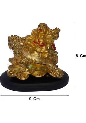 Vastu Art Vastu Fengshui Small Laughing Buddha Sitting On Dragon For Goodness, Prosperity Decorative Showpiece - 8 cm&nbsp;&nbsp;(Polyresin, Gold)