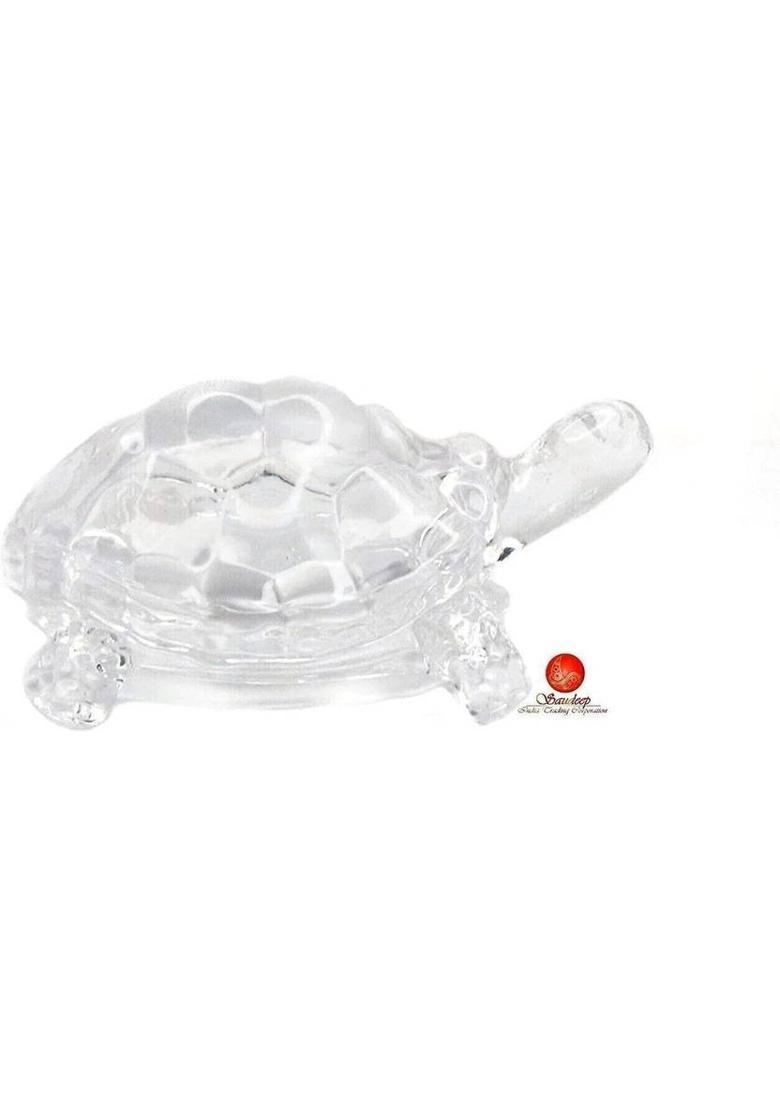 DesiDecor Crystal Turtle Tortoise with Plate for Good Luck Vastu Feng Shui Decorative Showpiece - 13 cm&nbsp;&nbsp;(Crystal, White) - Indya
