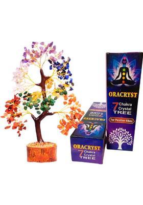 Oracryst 7 Chakra Crystal Tree Decorative Showpiece - 24.5 cm&nbsp;&nbsp;(Crystal, Wood, Multicolor)