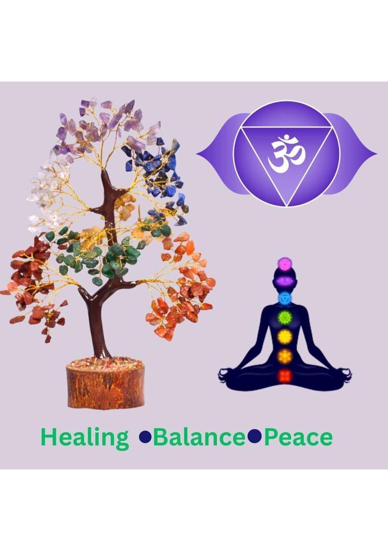 Oracryst 7 Chakra Crystal Tree Decorative Showpiece - 24.5 cm&nbsp;&nbsp;(Crystal, Wood, Multicolor) - Indya