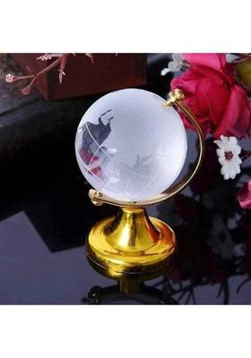 FAIRY FIRST Feng Shui Crystal Globe with Golden Stand for Positive Energy & Prosperity Decorative Showpiece - 10 cm&nbsp;&nbsp;(Crystal, Gold)