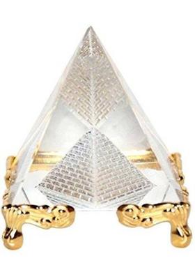 Oanik Feng Shui Glass Pyramid Crystal Pyramid With Stand For Positive Energy | Vastu Correction | Spirits | Success Good Luck and Prosperity Home Decor | Office Table And Wall Slab Decorative Showpiece (Glass, Gold) Decorative Showpiece - 5 cm&nbsp;&nbsp;(Crystal, 
