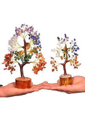 DVISHA Combo of Seven Chakra Tree - Crystal for Positive Energy - Feng Shui Tree Decorative Showpiece - 20 cm&nbsp;&nbsp;(Crystal, Multicolor)