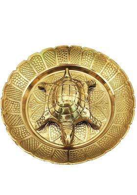 Real Craft Brass Metal Turtle Vaastu Fengshui Tortoise on Plate | for Career & Good Luck Gift Kachua Item for Wealth & Success in Business Home Décor(12 cm x 12 cm x 2.5 cm) 200 Gm Decorative Showpiece - 2.5 cm&nbsp;&nbsp;(Brass, Gold)
