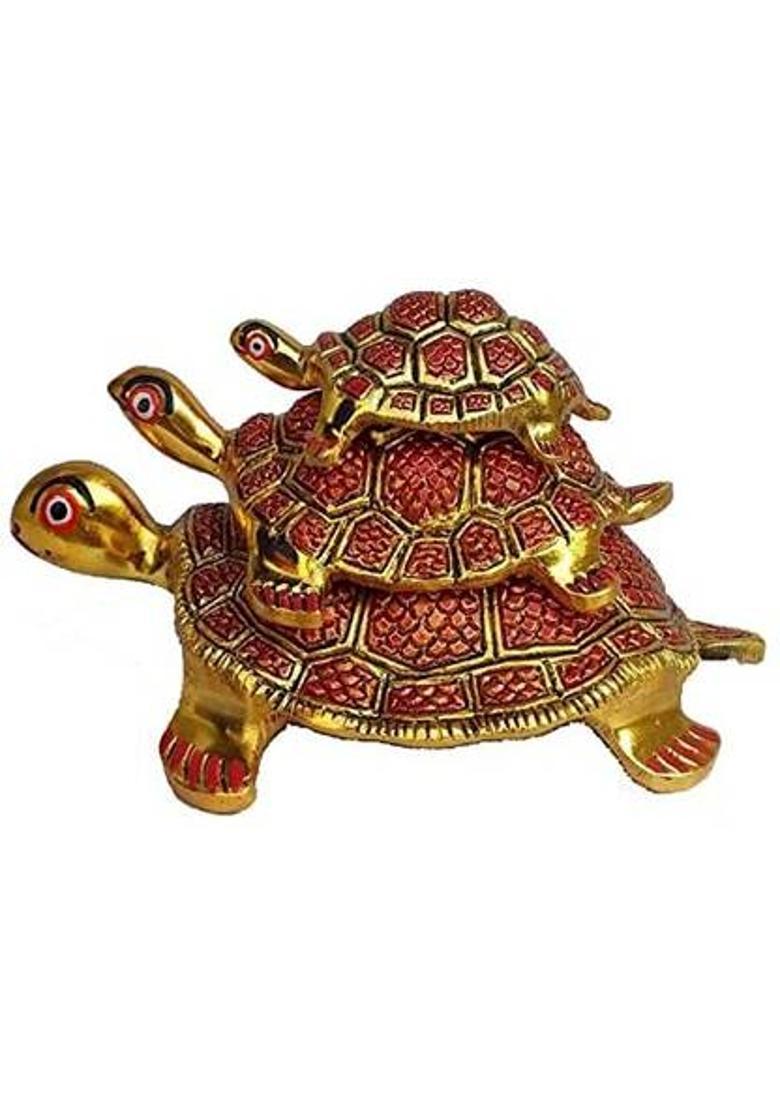 Dev Samagri Metal Handmade Red & Gold Turtle/Tortoise Feng Shui Showpiece (Red and Gold) Decorative Showpiece - 11 cm&nbsp;&nbsp;(Metal, Red) - Indya