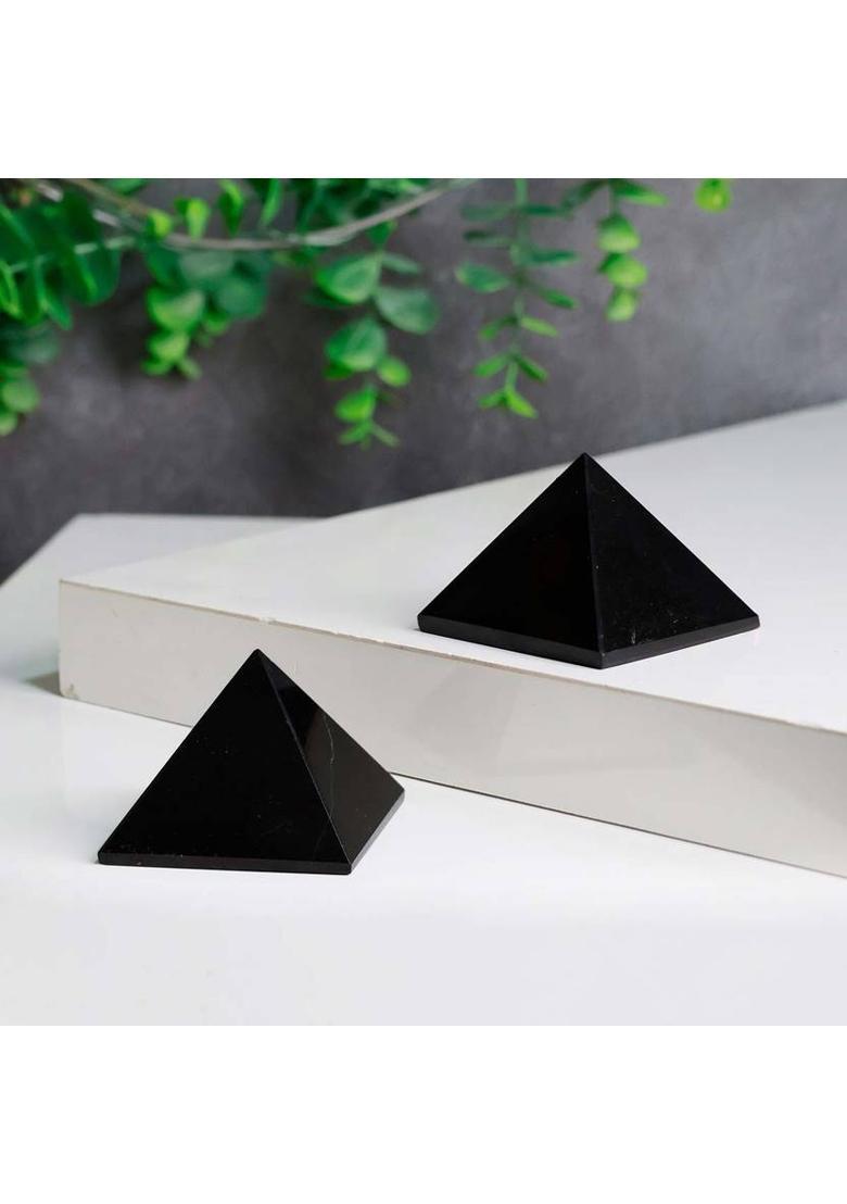 Shubhanjali Black Tourmaline Crystal Pyramid for Vastu Wealth Meditation Healing 100-150 Gm Decorative Showpiece - 5 cm&nbsp;&nbsp;(Crystal, Stone, Black) - Indya
