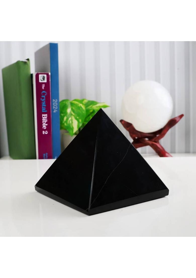 Shubhanjali Black Tourmaline Crystal Pyramid for Vastu Wealth Meditation Healing 100-150 Gm Decorative Showpiece - 5 cm&nbsp;&nbsp;(Crystal, Stone, Black) - Indya