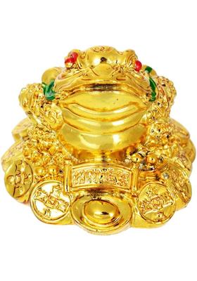 Kesar Zems Ceramic Vastu Feng Shui Money Frog Figurine (5 cm x 4 cm x 4 cm, Gold) Decorative Showpiece - 0.5 cm&nbsp;&nbsp;(Stone, Multicolor)