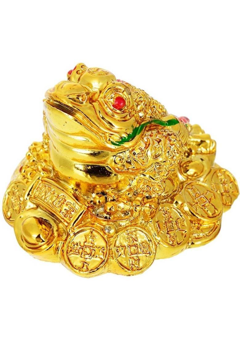 Kesar Zems Ceramic Vastu Feng Shui Money Frog Figurine (5 cm x 4 cm x 4 cm, Gold) Decorative Showpiece - 0.5 cm&nbsp;&nbsp;(Stone, Multicolor) - Indya