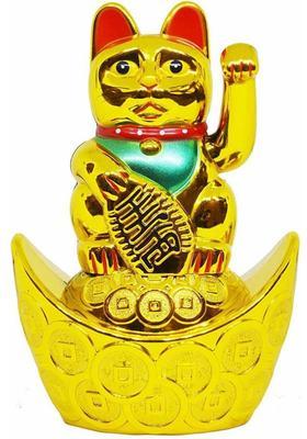 SWISS WONDER Plastic Feng Shui/Vastu Lucky Cat Decorative Showpiece - 15 cm&nbsp;&nbsp;(Plastic, Gold)