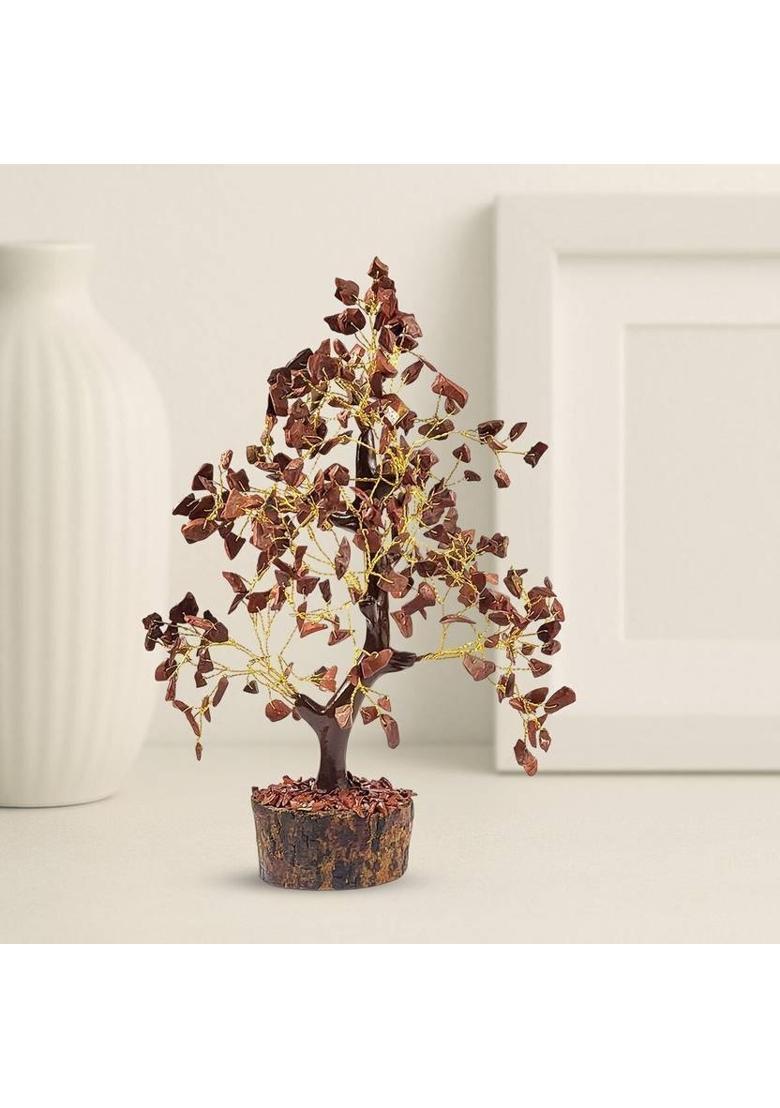 Calminds Red Jasper Crystal Tree / Christmas Tree Home Decorative Showpiece - 25 cm&nbsp;&nbsp;(Crystal, Metal, Stone, Copper, Brown) - Indya