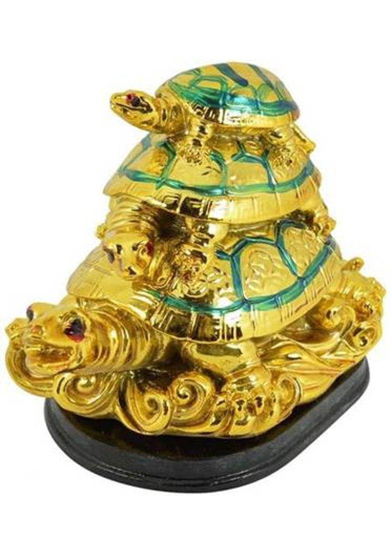 7 Ocean Feng Shui Triple Turtle Decorative Showpiece - 8.5 cm&nbsp;&nbsp;(Polyresin, Gold) - Indya