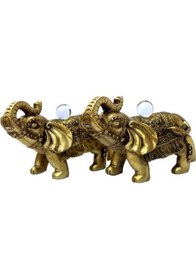 Vashoppee Vastu / Feng Shui /Pair Of Big Wish Completion Elephents With Crystal Balls For Wealth, Happyness & Prosperity Decorative Showpiece - 10 cm&nbsp;&nbsp;(Crystal, Clear) - Indya