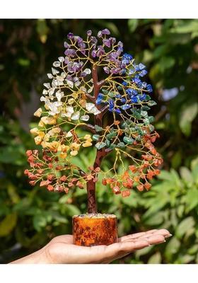 Yashvedastore Natural crystal seven chakras tree with excellent finishing Decorative Showpiece - 25 cm&nbsp;&nbsp;(Wood, Aluminium, Crystal, Multicolor)