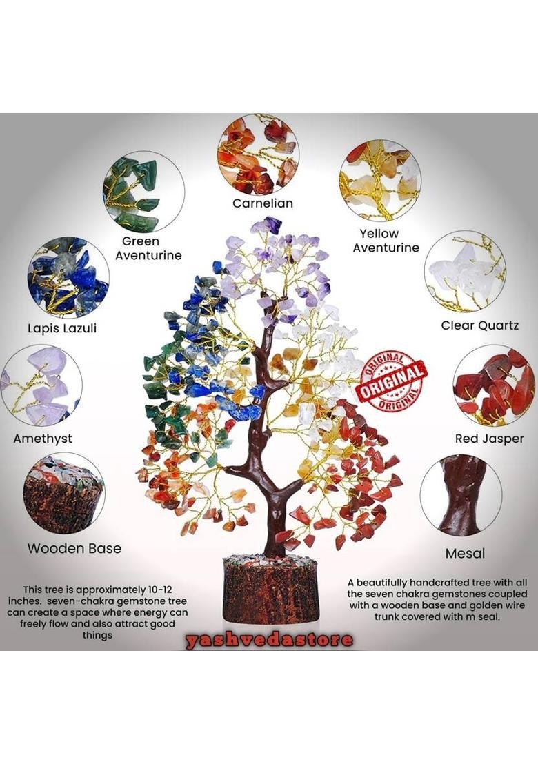 Yashvedastore Natural crystal seven chakras tree with excellent finishing Decorative Showpiece - 25 cm&nbsp;&nbsp;(Wood, Aluminium, Crystal, Multicolor) - Indya