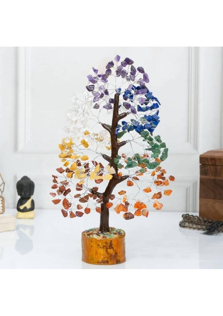 Yashvedastore Natural crystal seven chakras tree with excellent finishing Decorative Showpiece - 25 cm&nbsp;&nbsp;(Wood, Aluminium, Crystal, Multicolor) - Indya