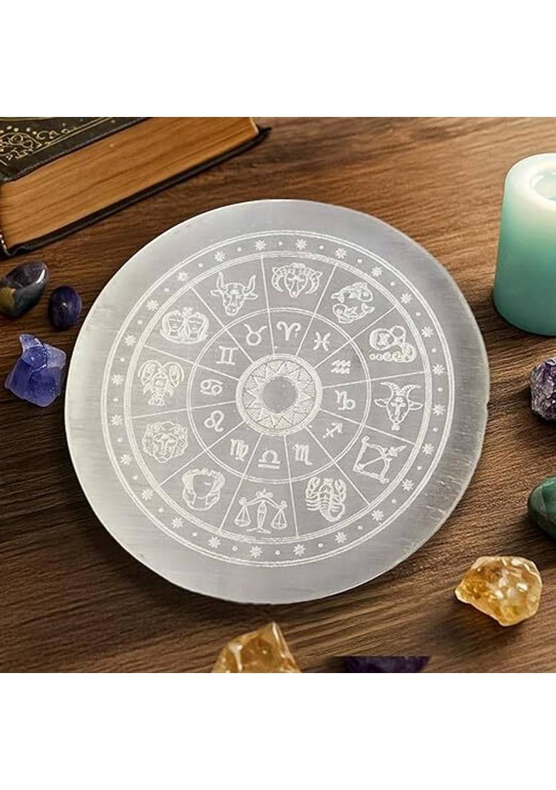 VIBESLE Selenite Charging Plate for Crystals | Purify & Amplify Energy Decorative Showpiece - 4 cm&nbsp;&nbsp;(Stone, Crystal, White) - Indya